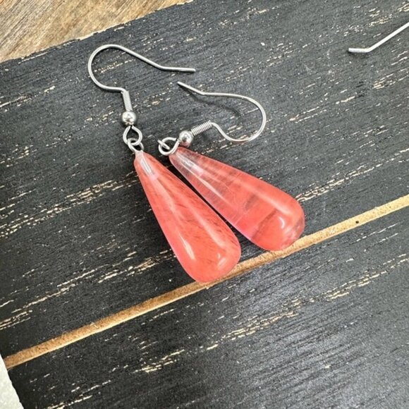 Cherry quartz statement big drop earrings - Picture 1 of 1